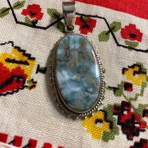 Natural Larimar Oval Sterling Silver Pendant